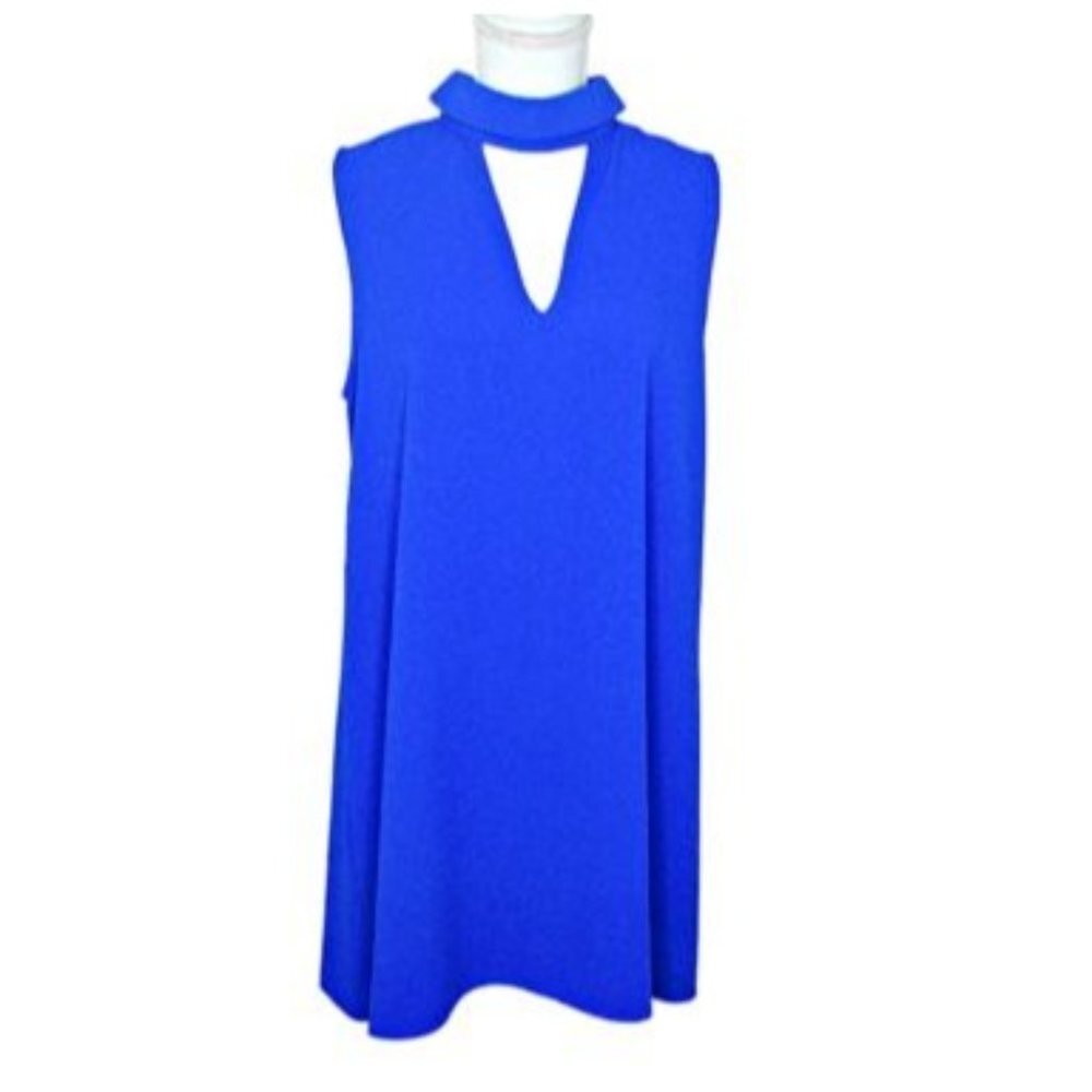 Karlie Royal Blue Sleeveless Keyhole Neck Midi Collared Shift Dress Size Medium